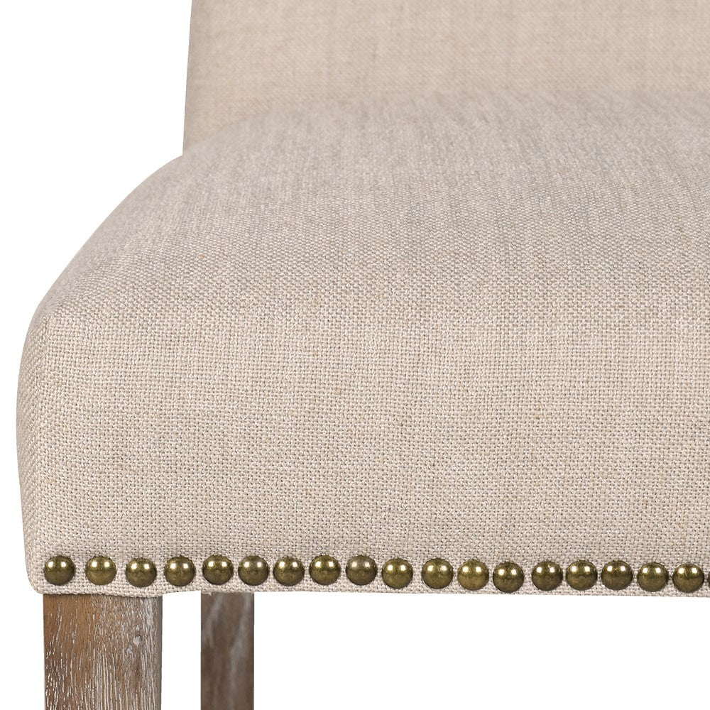 Beige Linen Mix Studded Edge Dining Chair by Kensington