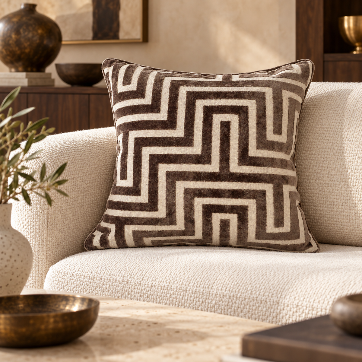 Amazing Chocolate Maze Cut Velvet Cushion Paul Moneypenny