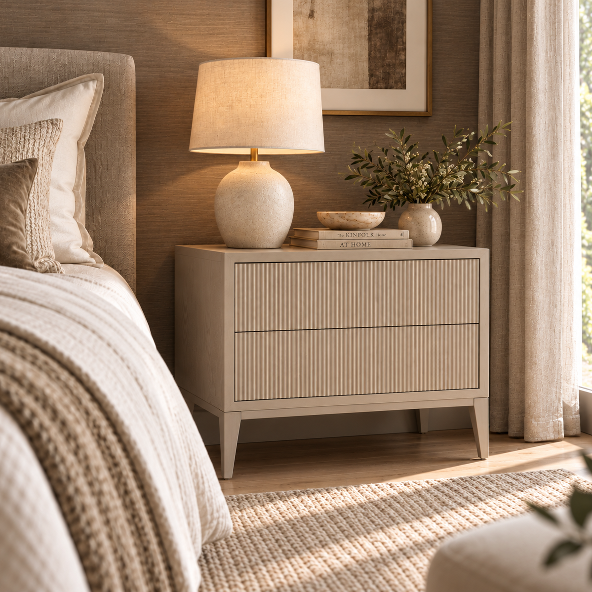 Amur Ceramic Grey Finish Wide Bedside Table RV Astley
