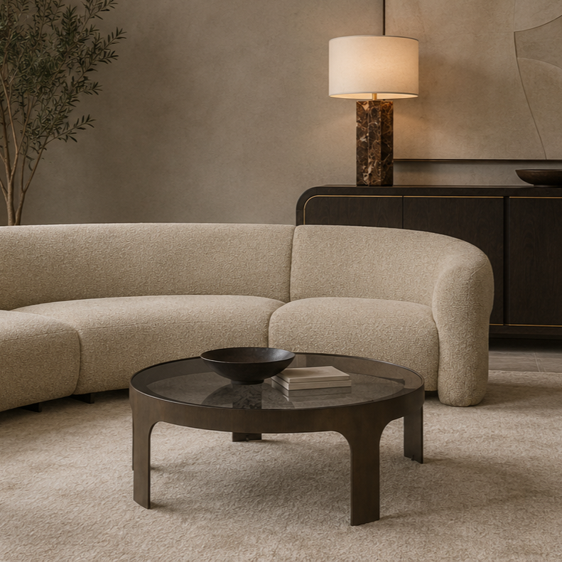 Arch Antique Bronze & Smoked Glass Round Coffee Table by Liang & Eimil