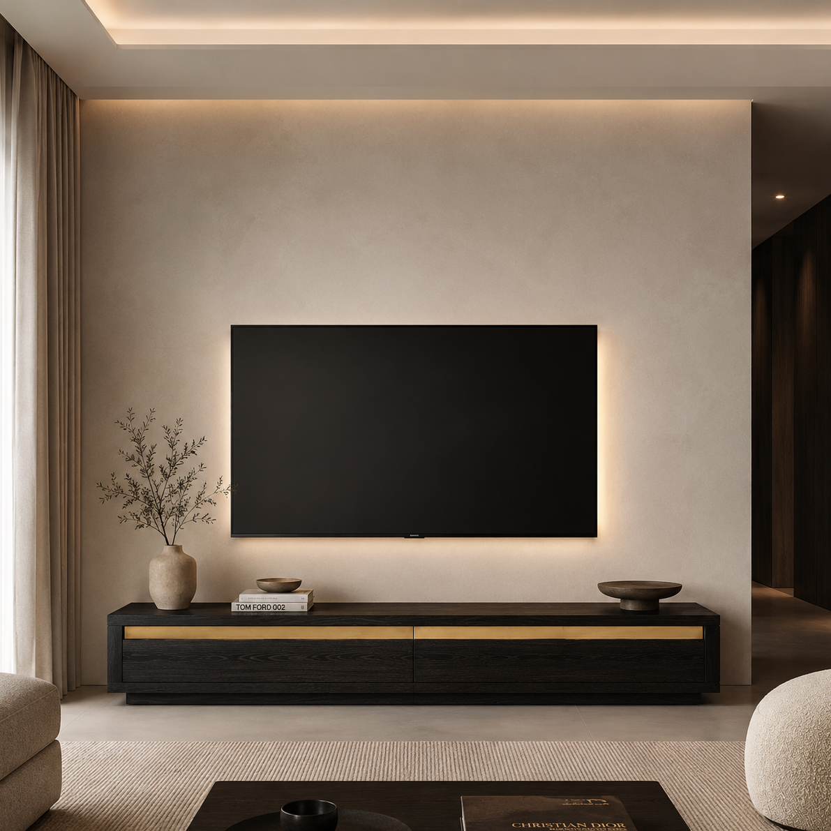 Arosa Media Unit Oak Wood & Brass Inlay 2 Drawer by Berkeley Designs