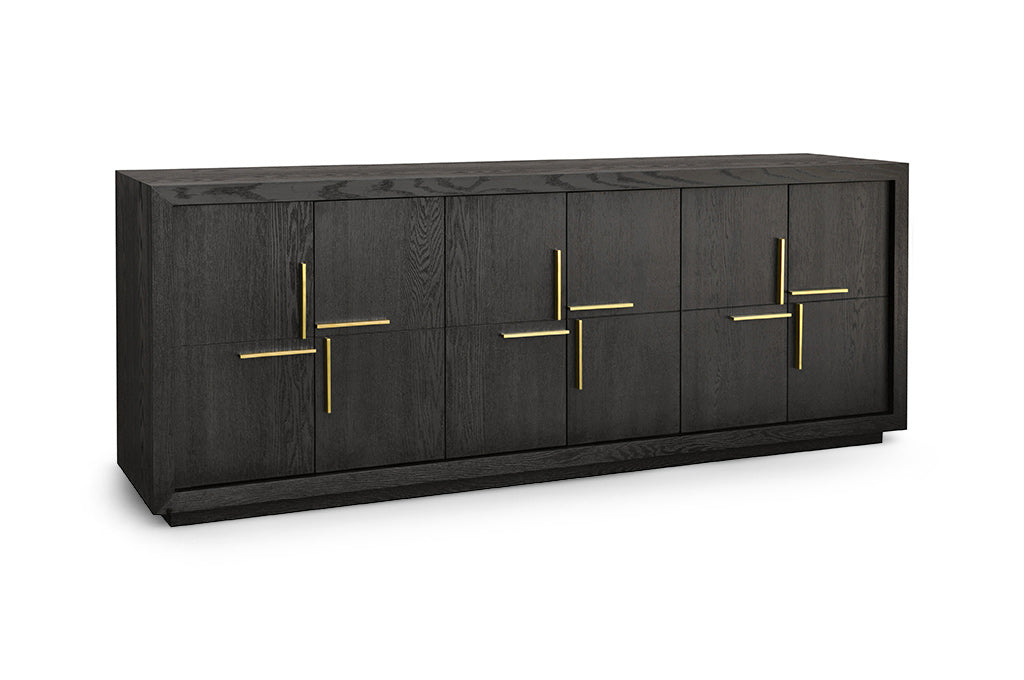 Bristol Sideboard in Dark Brown Oak Wood with Gold Handles 6 Doors by Berkeley Designs