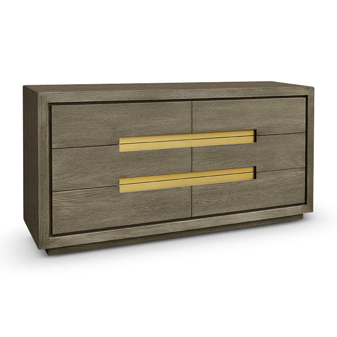 Sevilla Chest of Drawers Grey Oak Wood & Gold Handles 6 Drawer by Berkeley Designs
