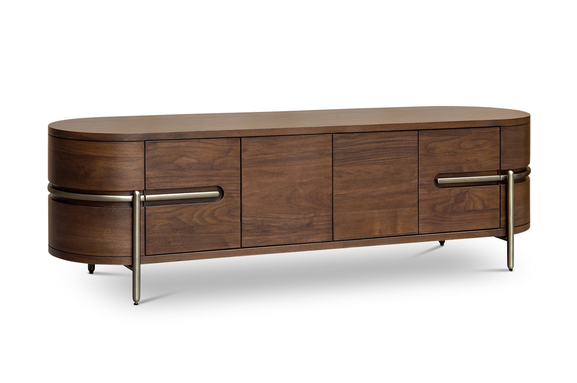 Vienna Natural Walnut Veneer & Brushed Brass Legs Media Unit by Berkeley Designs
