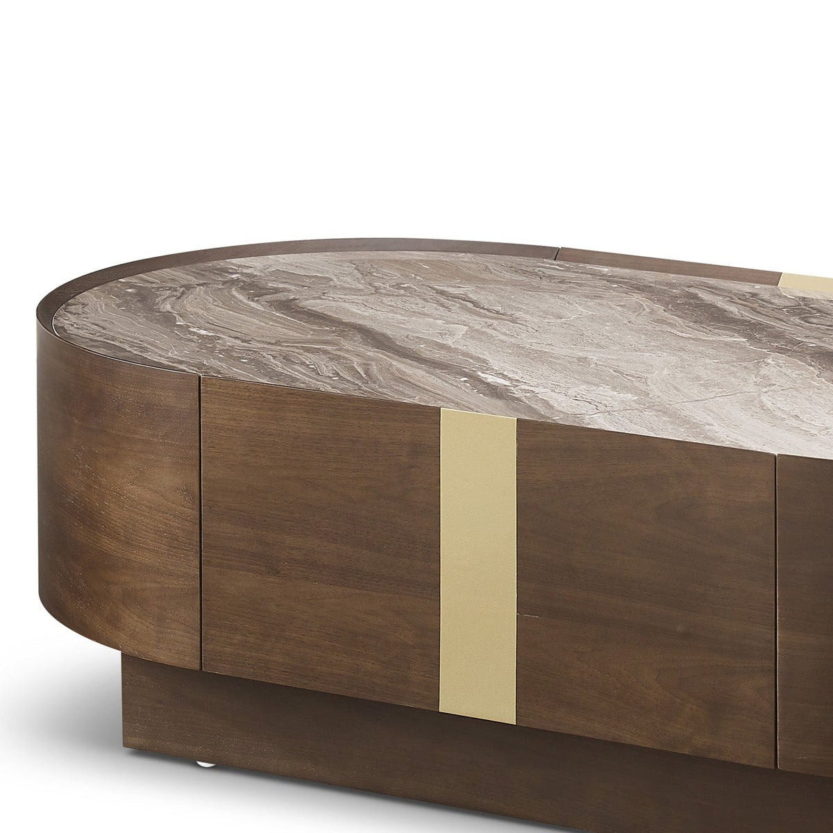 Oslo Gold & Walnut Veneer Oval Coffee Table with Ceramic Top by Berkeley Designs