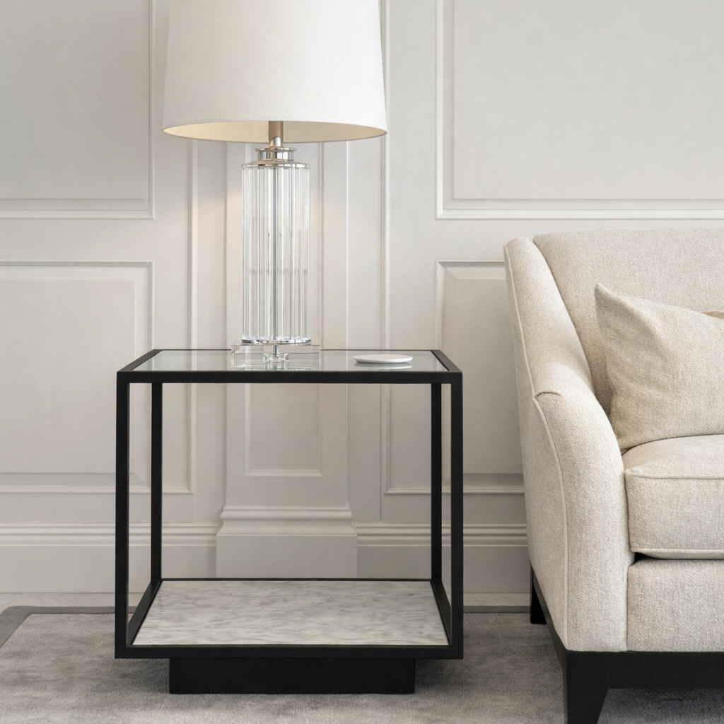 Belmon Side Table - Carrara Marble and Black Textured Metal Liang & Eimil