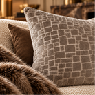 Bergen Cut Velvet Abstract Squares Cushion - Taupe Malini