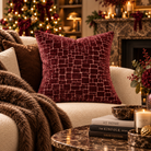 Bergen Cut Velvet Abstract Squares Cushion - Wine Malini