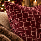 Bergen Cut Velvet Abstract Squares Cushion - Wine Malini