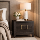 Lucca Brown Oak Wood Bedside Table with Gold Handles by Berkeley Designs