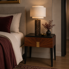 Beverly Brown Acacia Wood & Hammered Brass Bedside Table by Liang & Eimil