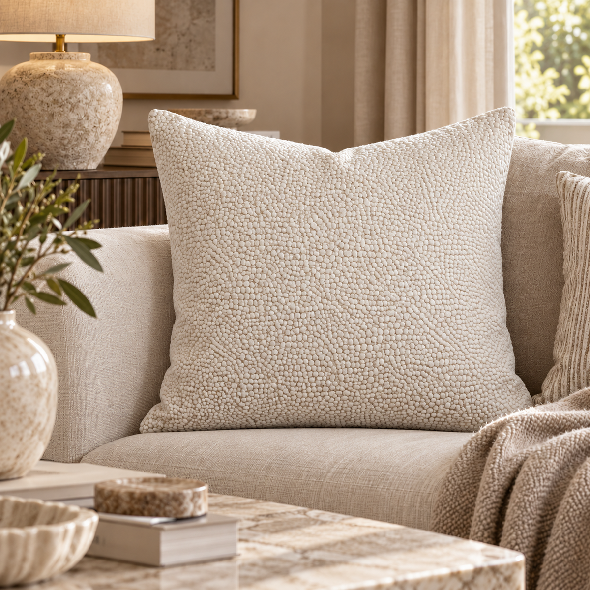 Bingham Velvet Cushion 56cm - Cream Malini
