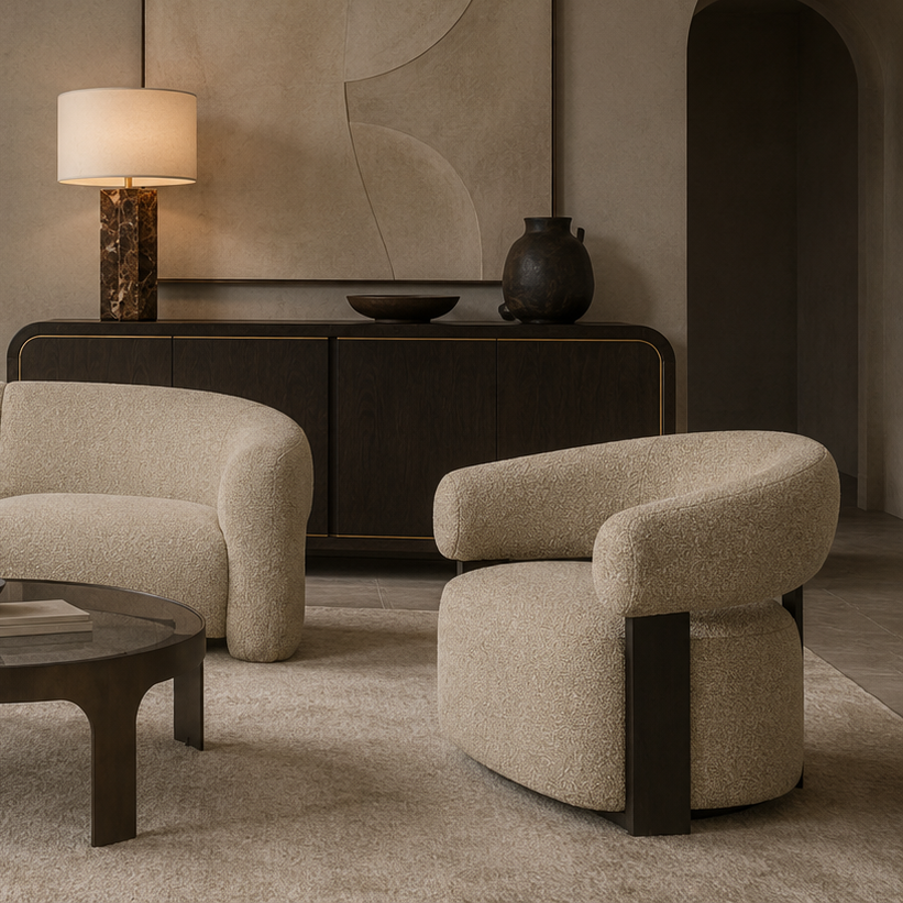 Capela Occasional Chair Sand Botega Fabric Upholstery (Crib 5) Liang & Eimil