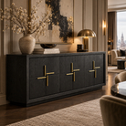 Bristol Dark Brown Oak Wood Sideboard With Gold Handles by Berkeley Designs