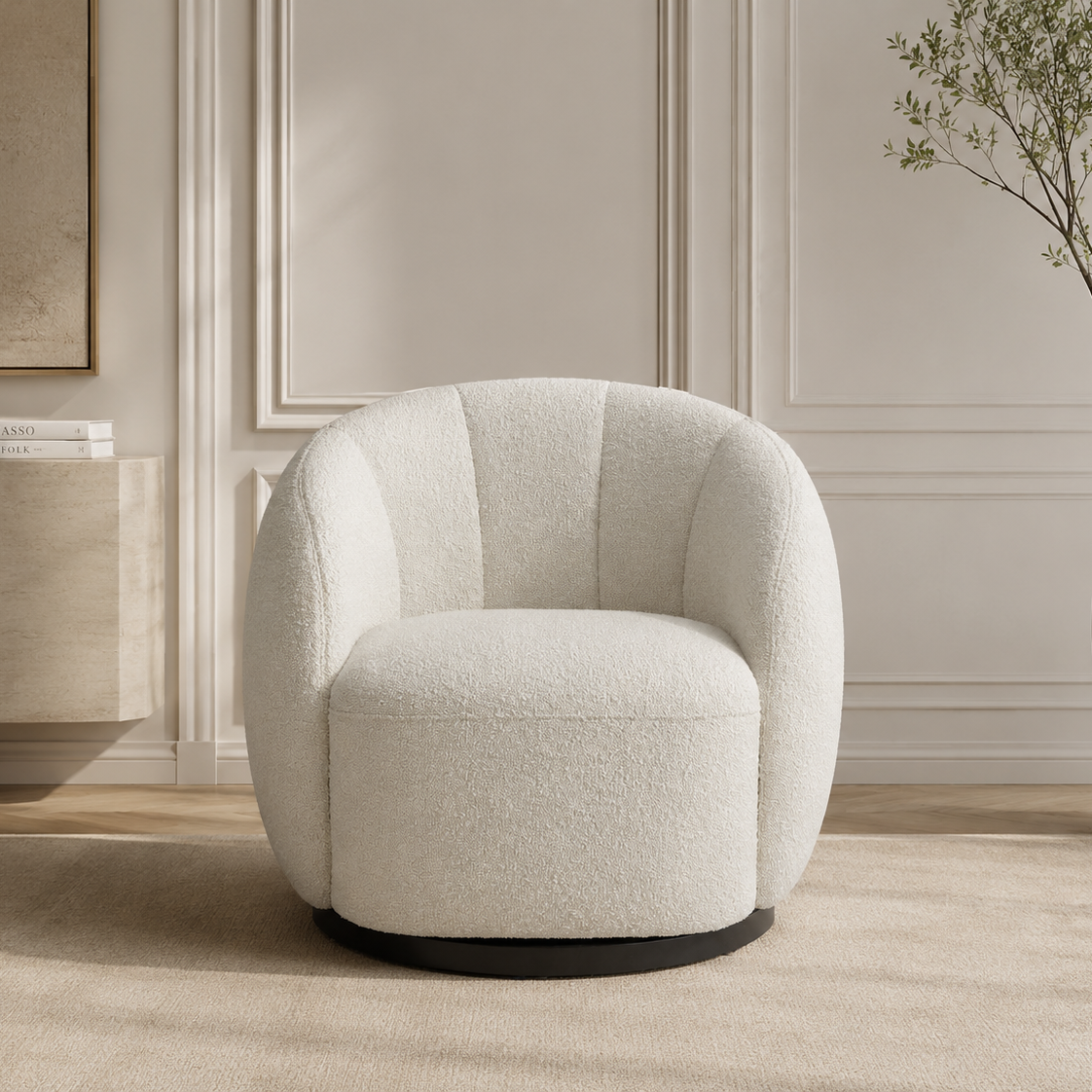 Bulpa Boucle Sand Fabric & Black Steel Occasional Chair by Liang & Eimil