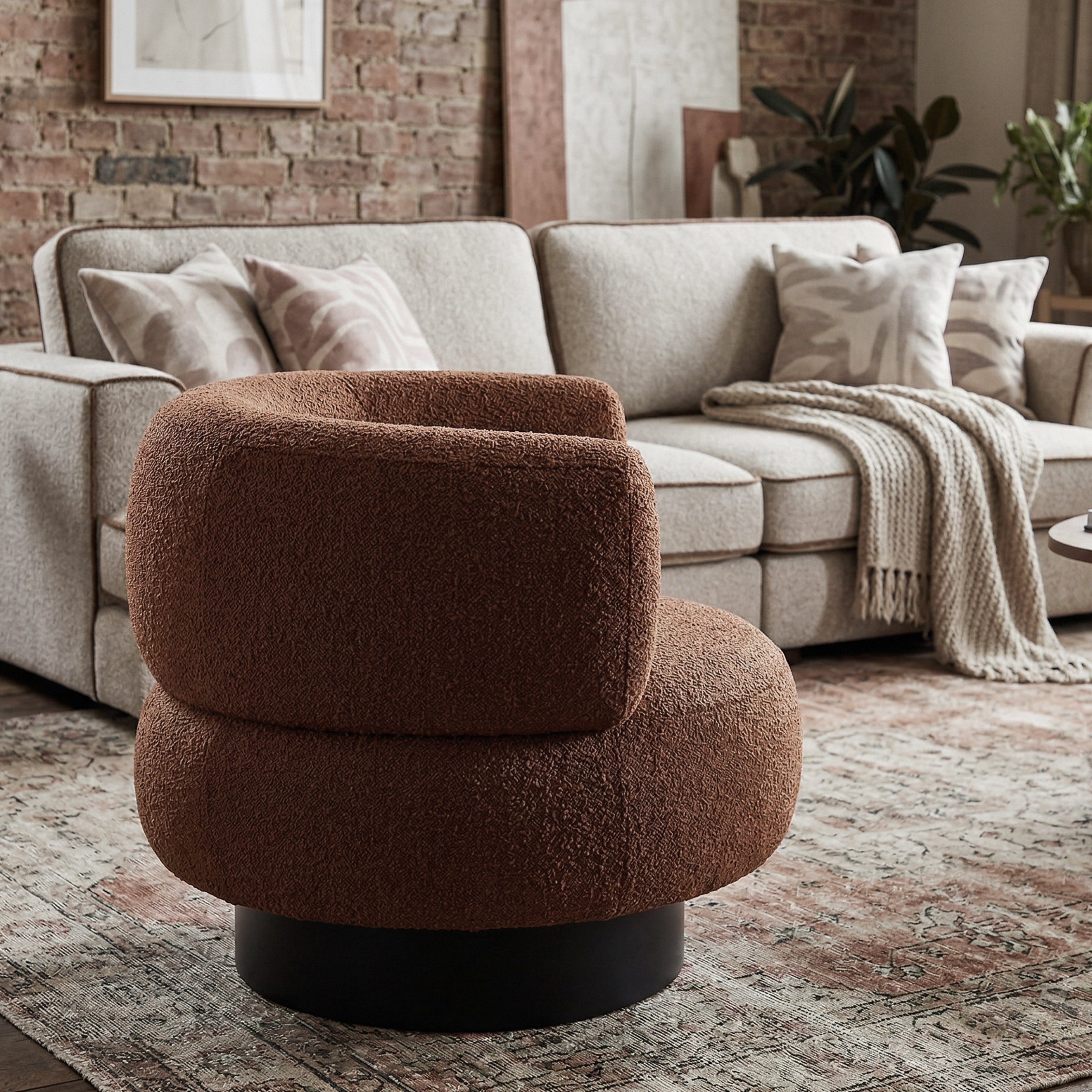 Redeo Swivel Occasional Chair - Capela Fennel Seed | Matt Black Metal (Crib 5) by Liang & Eimil