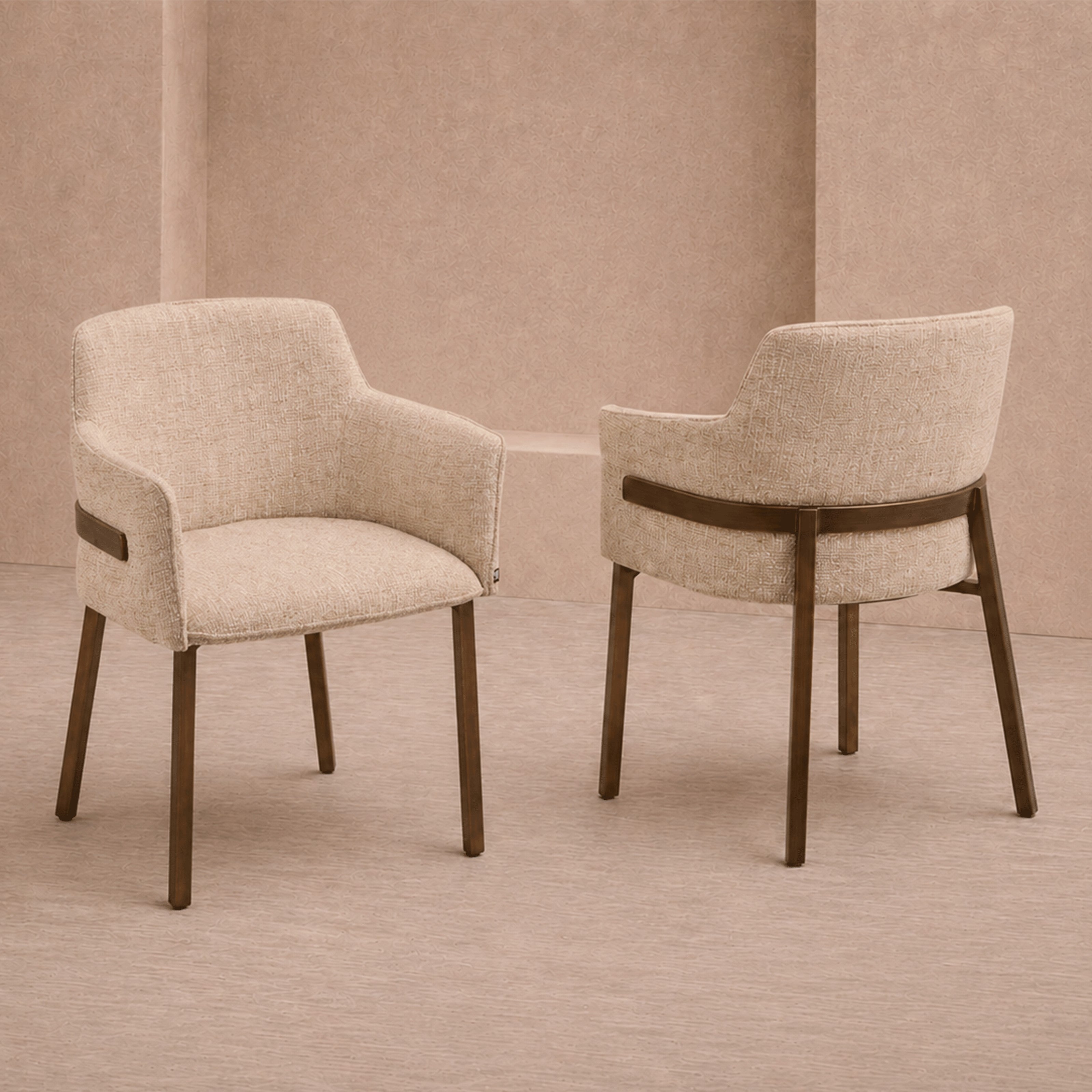 Tessa Field Beige Fabric & Hairline Antique Brass Dining Chair (Set of 2) by Liang & Eimil