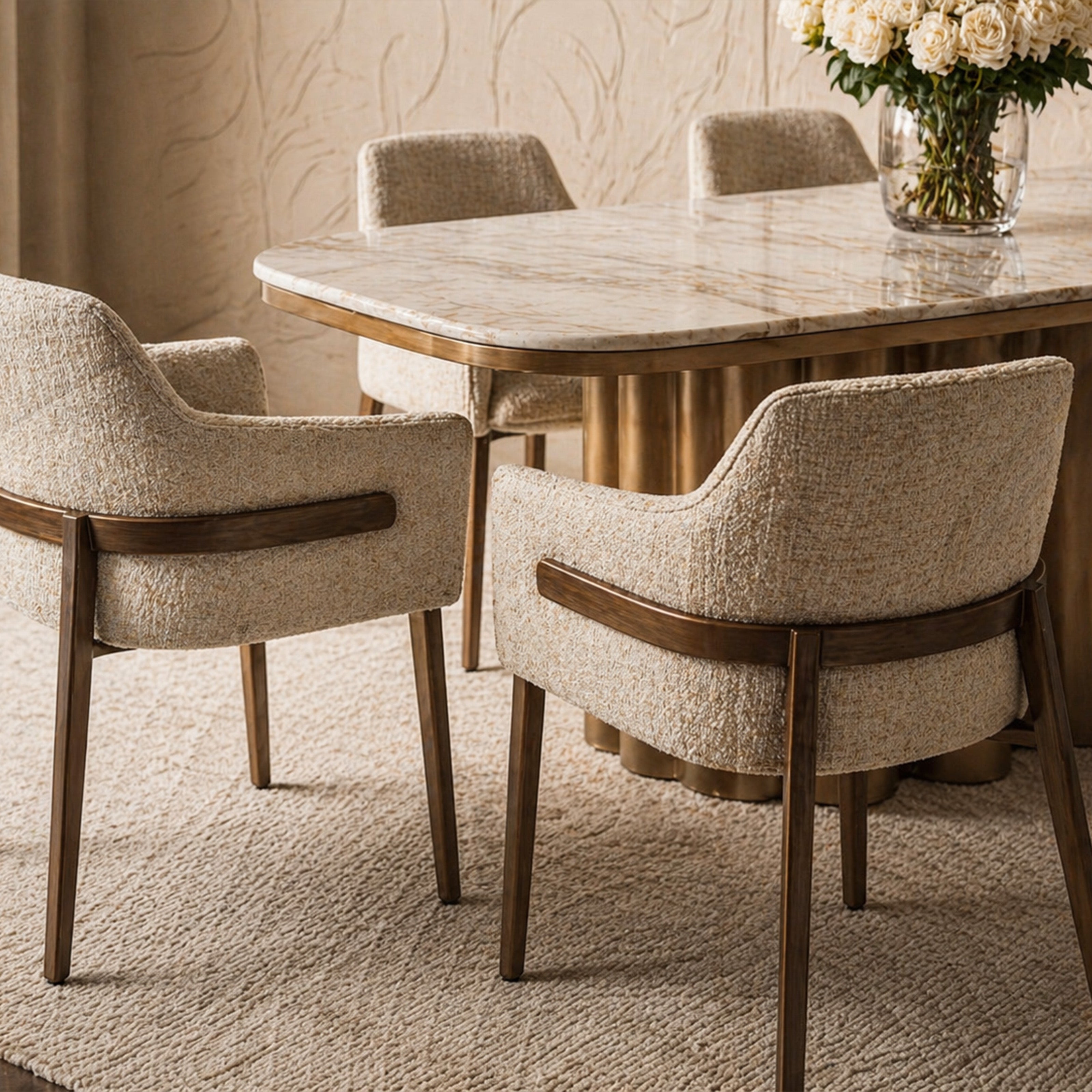 Tessa Dining Chair (set of 2) - (Crib 5) Field Beige Fabric & Hairline Antique Brass by Liang & Eimil
