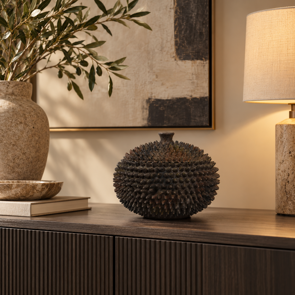 Caldras Brown Deco Jar - Large Light & Living