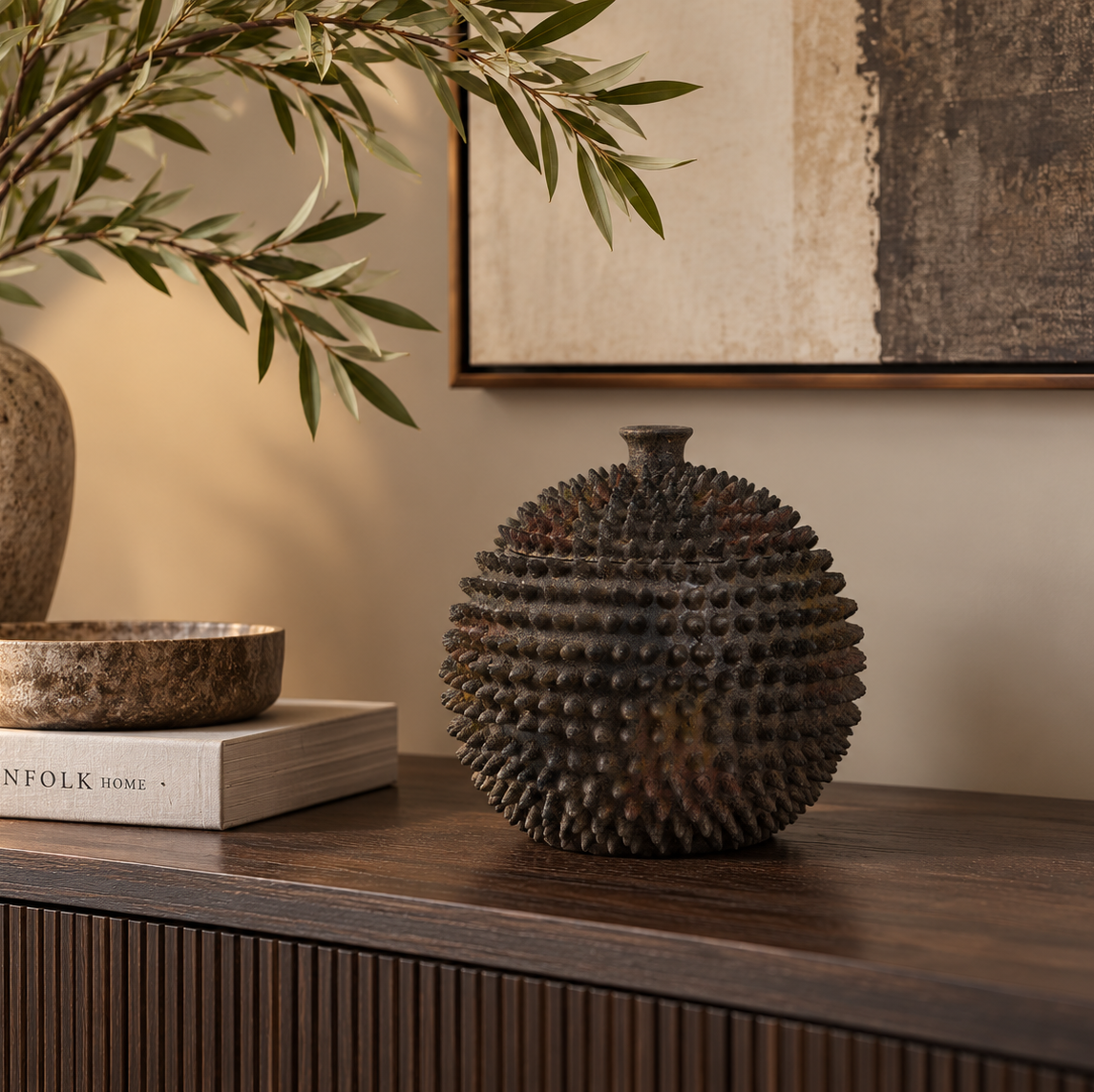 Caldras Brown Deco Jar - Small Light & Living