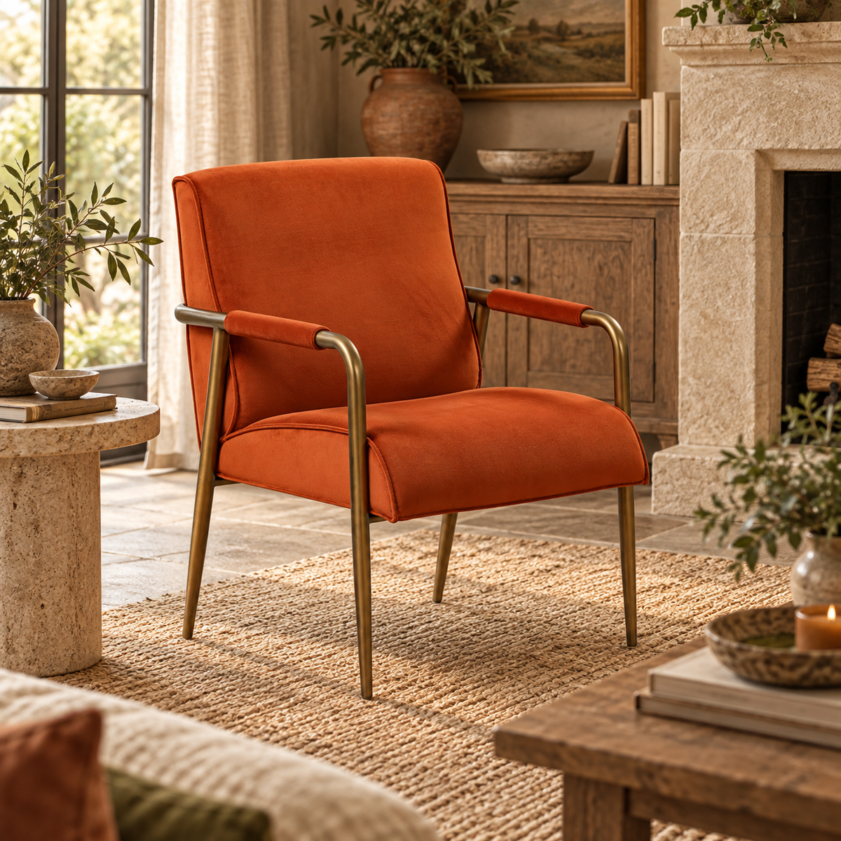 Campden Club Chair with Bronze Frame - Rust Orange D.I. Designs