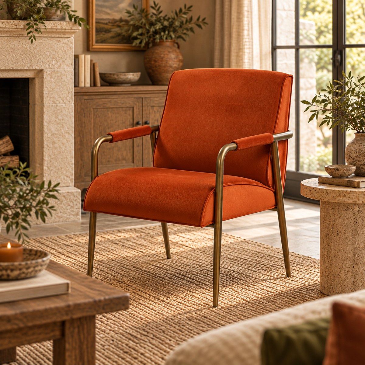 Campden Club Chair with Bronze Frame - Rust Orange D.I. Designs