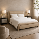 Capela King Size Bed Frame Sand Bareta Fabric Upholstery Liang & Eimil