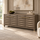 Cassis Sideboard Grey Taupe Textured Oak Veneer 4 Door with Brass Handles - Grey Taupe Berkeley Designs