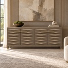 Cassis Sideboard Grey Taupe Textured Oak Veneer 4 Door with Brass Handles - Grey Taupe Berkeley Designs