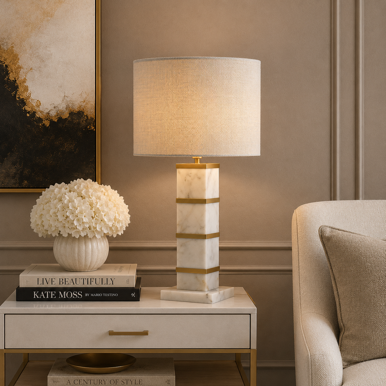 Celinae White Marble & Iron Table Lamp by Richmond Interiors