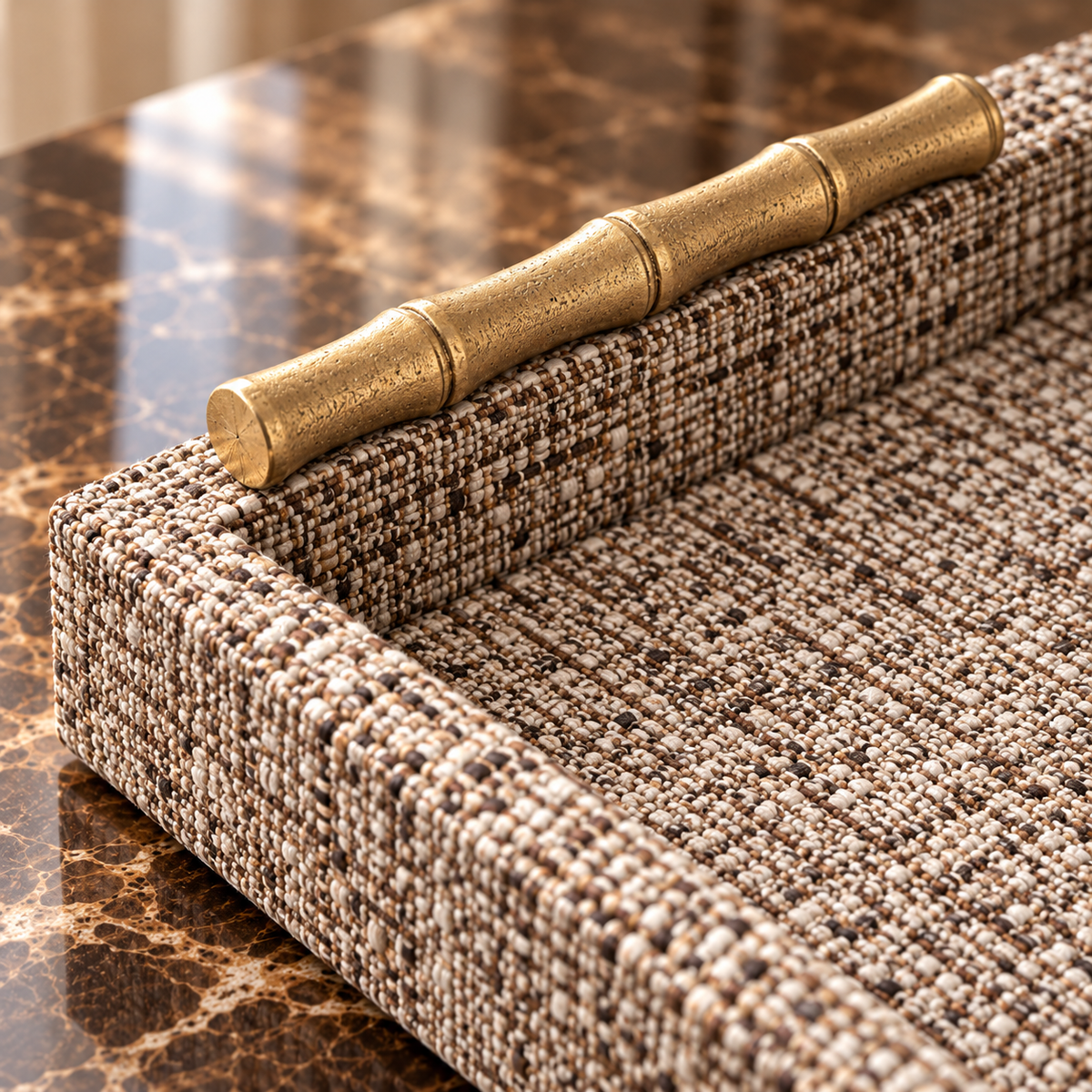 Chantel Beige Fabric & Gold Handle Tray Richmond Interiors