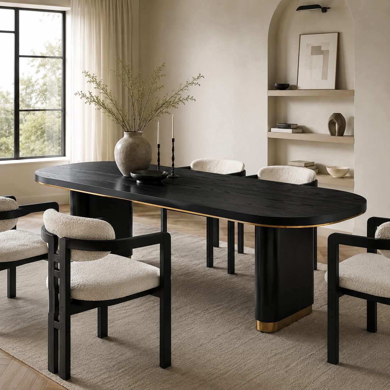 Chaplin Black Ash Wood Brushed Brass Dining Table by Liang & Eimil