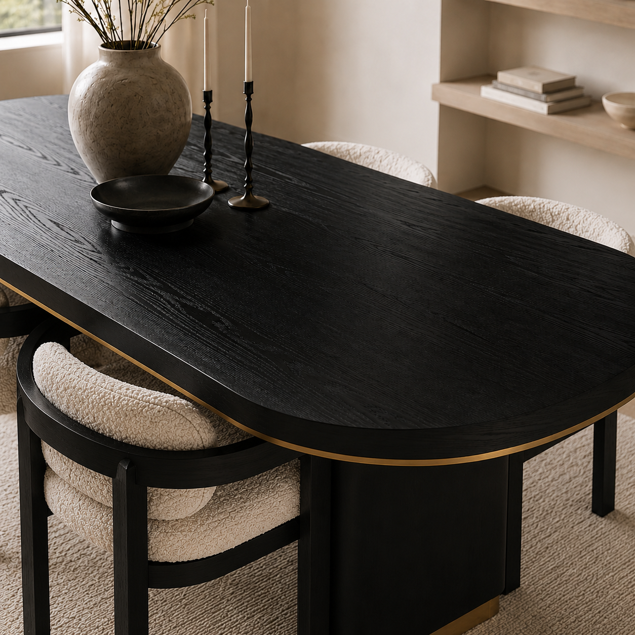 Chaplin Black Ash Wood Brushed Brass Dining Table by Liang & Eimil
