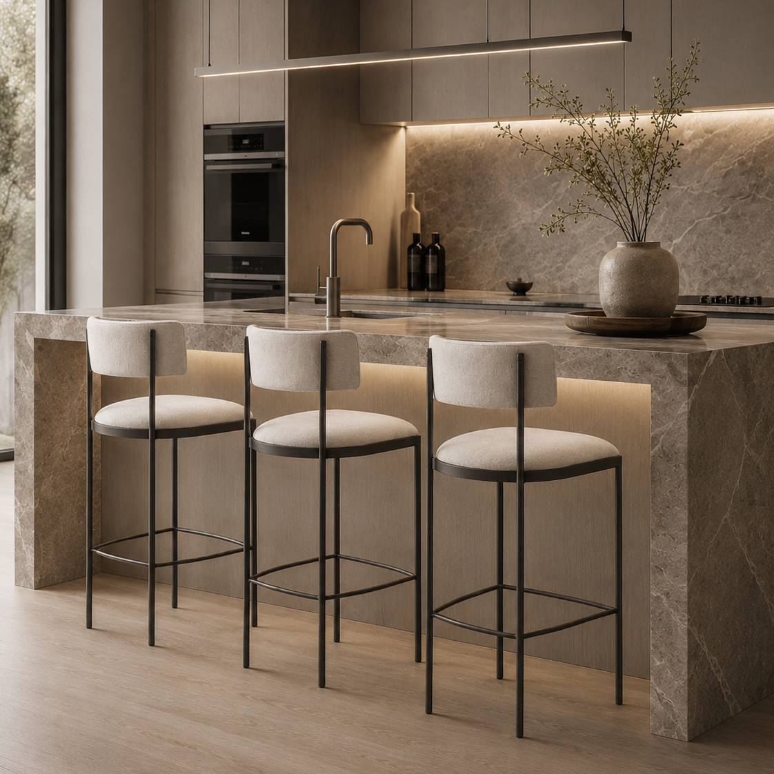 Envie Giselle Grey Beige Counter Bar Stool by Tommy Franks