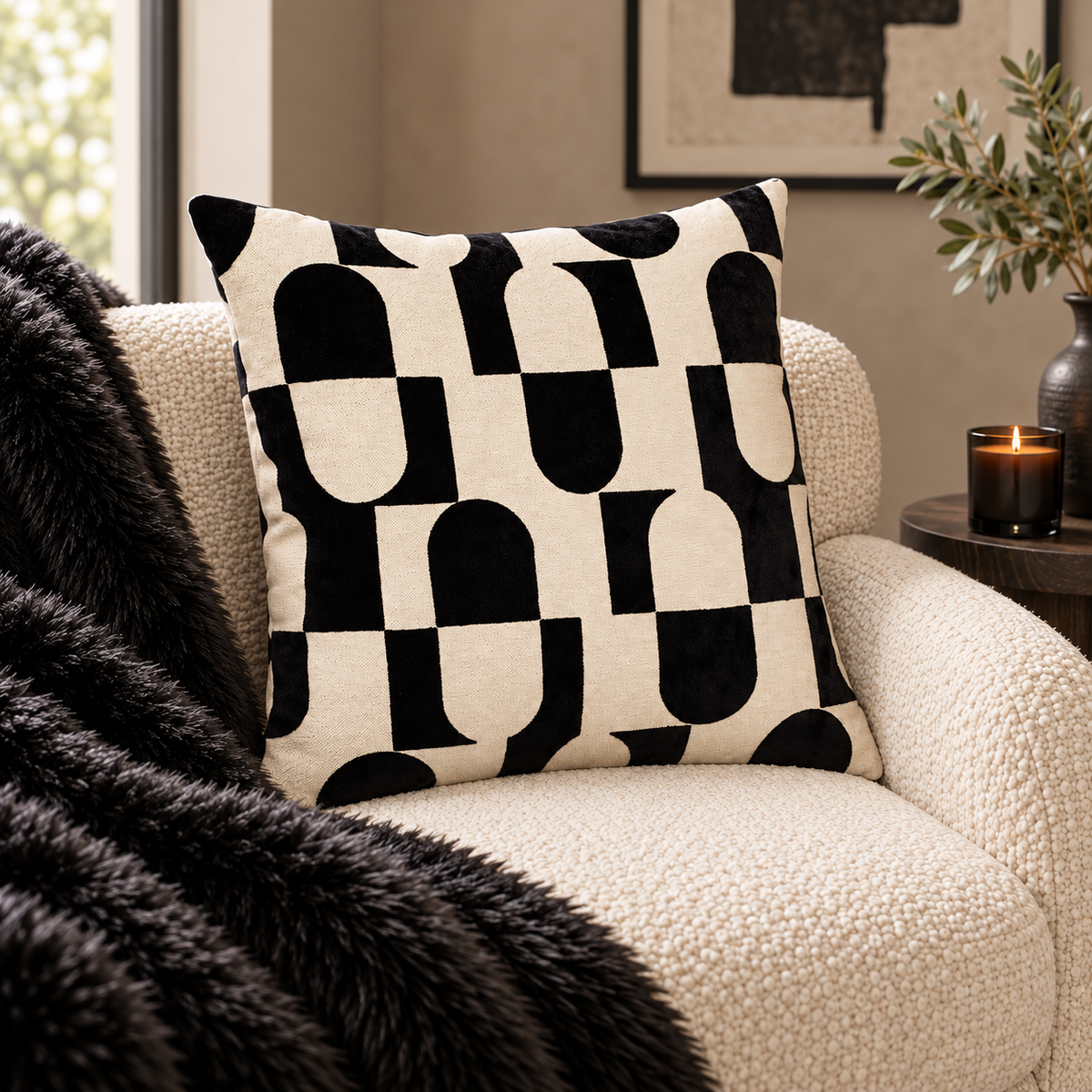 Chill Pill Black Geometric Velvet Cushion Paul Moneypenny
