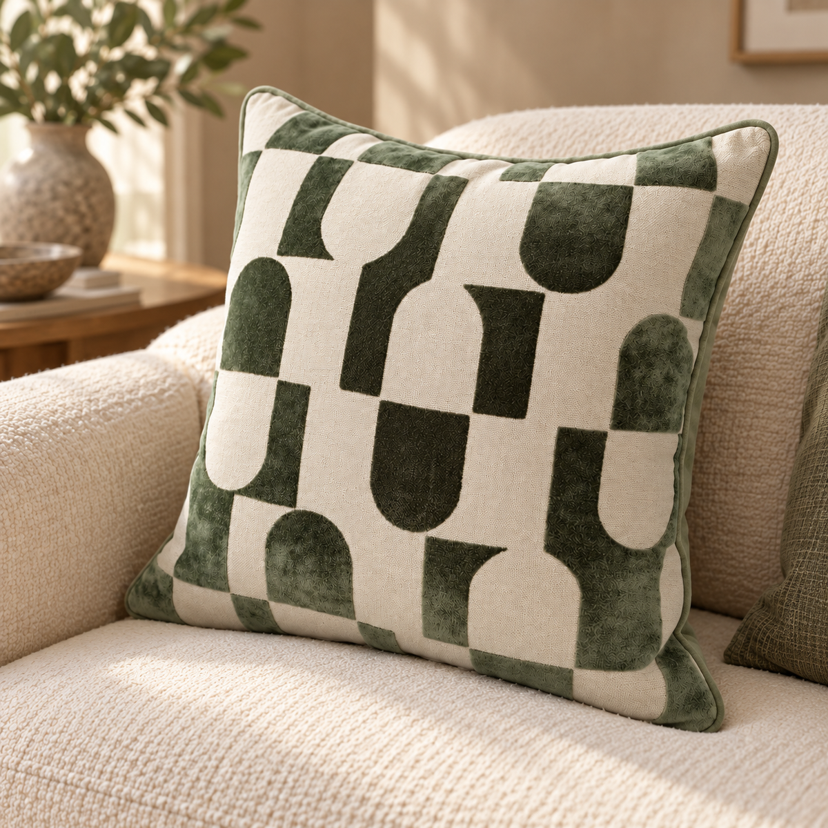 Chill Pill Sage Geometric Velvet Cushion Paul Moneypenny
