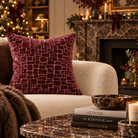 Bergen Cut Velvet Abstract Squares Cushion - Wine Malini