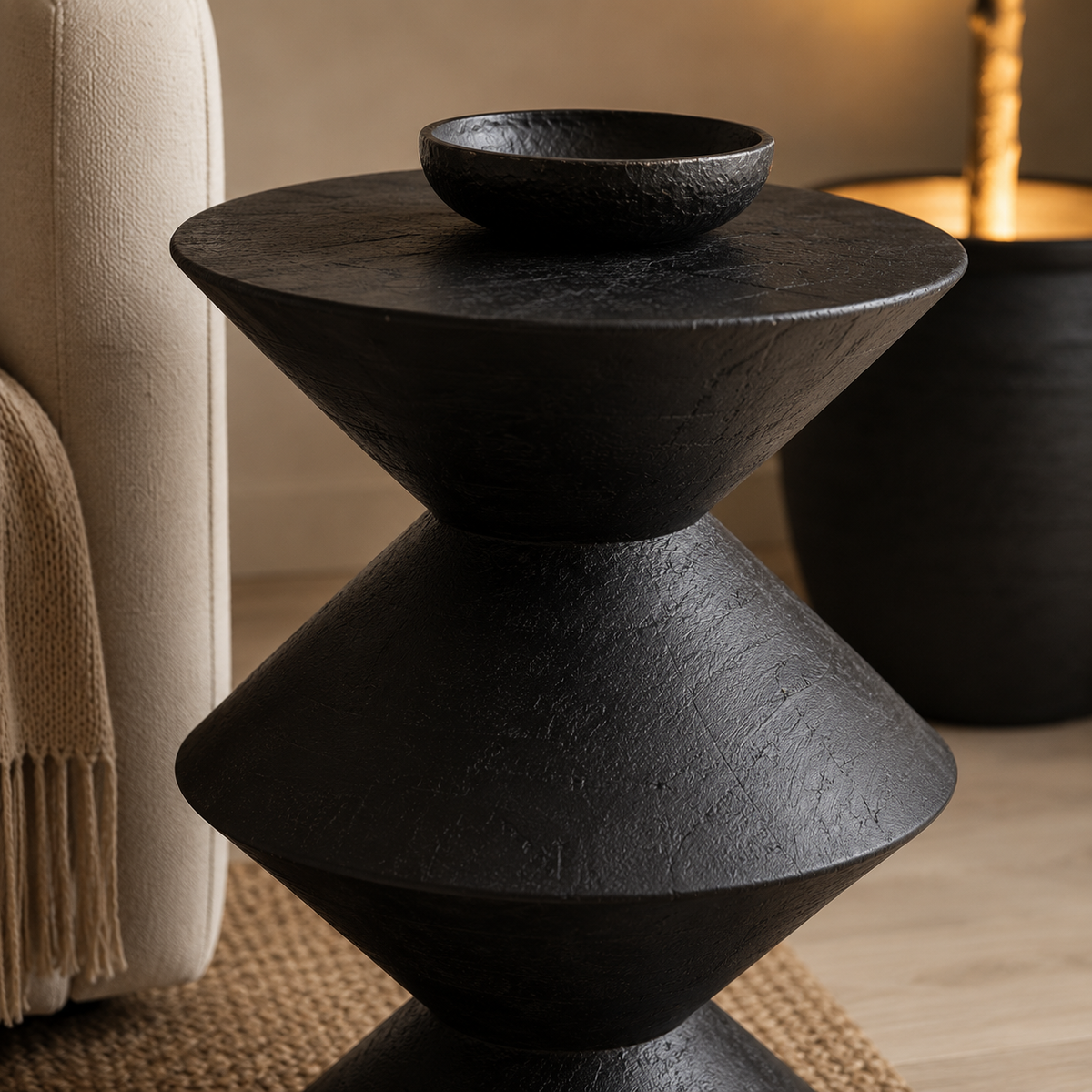 Larus Large Mango Wood  Side Table - Matt Black Light & Living