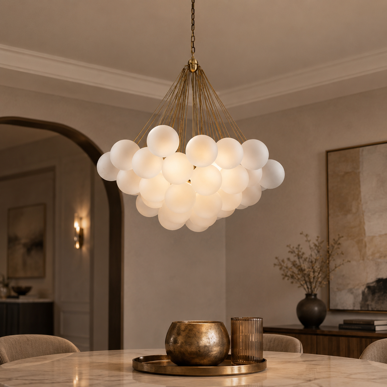 Cloud Antique Brass & Cloudy Glass Pendant Ceiling Light by Liang & Eimil