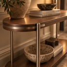Vienna Brown Walnut Veneer Oval Console Table Berkeley Designs