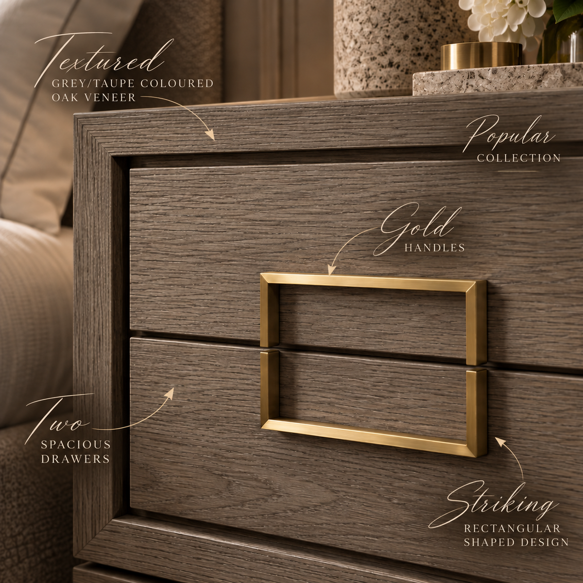 Lucca Grey / Taupe Oak Veneer Bedside Table by Berkeley Designs