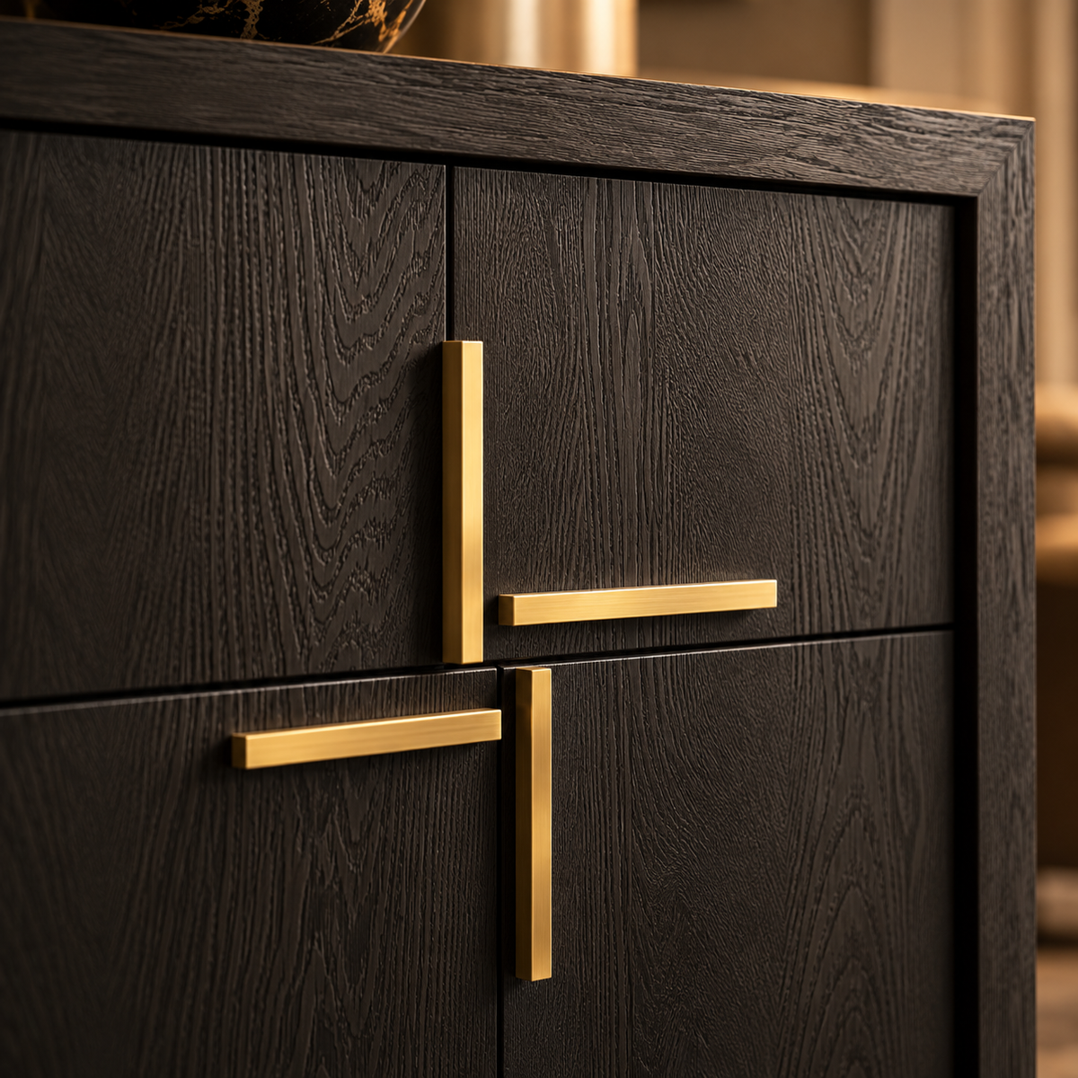 Bristol Dark Brown Oak Wood Sideboard With Gold Handles by Berkeley Designs