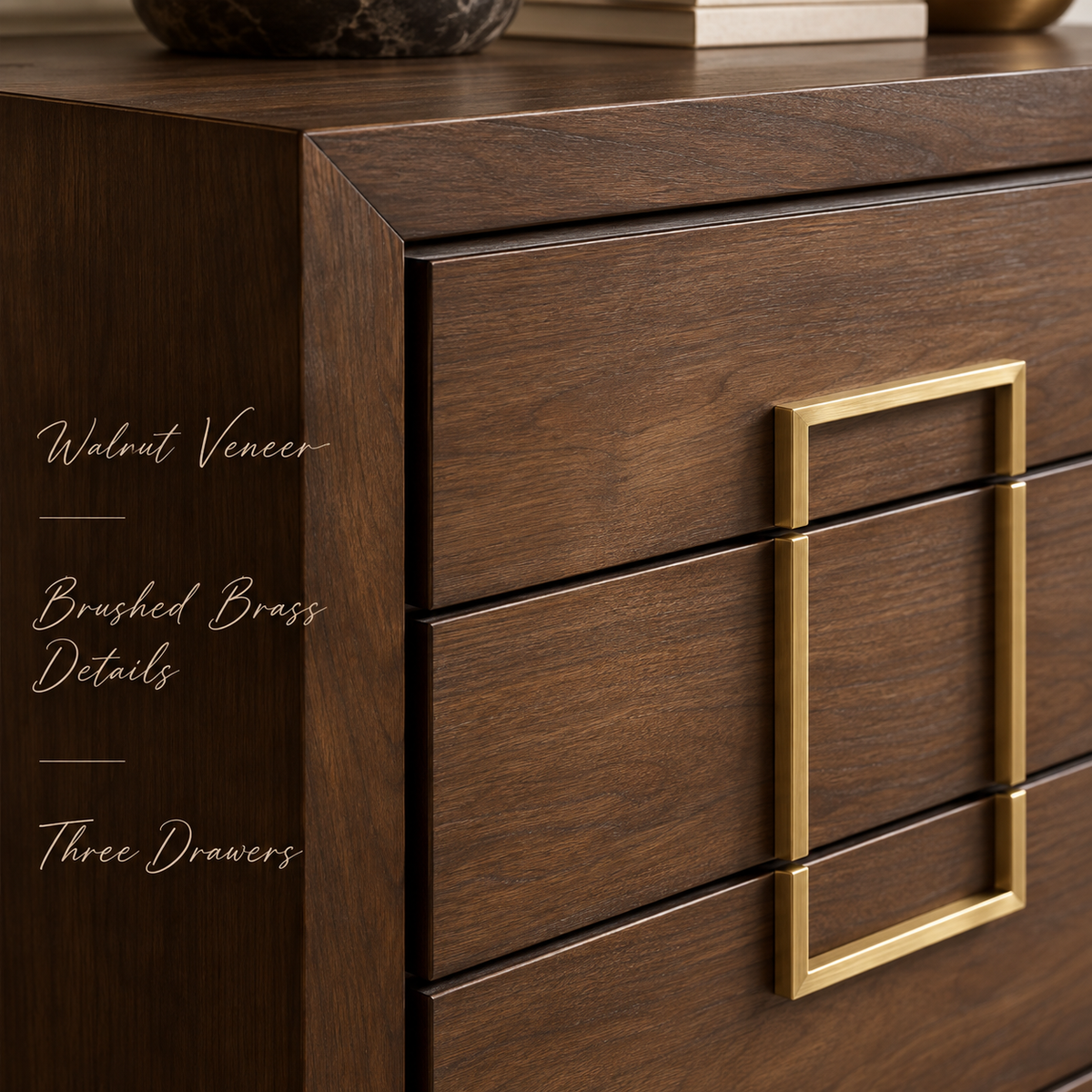 Lucca Walnut & Brushed Brass 3 Drawer Chest by Berkeley Designs