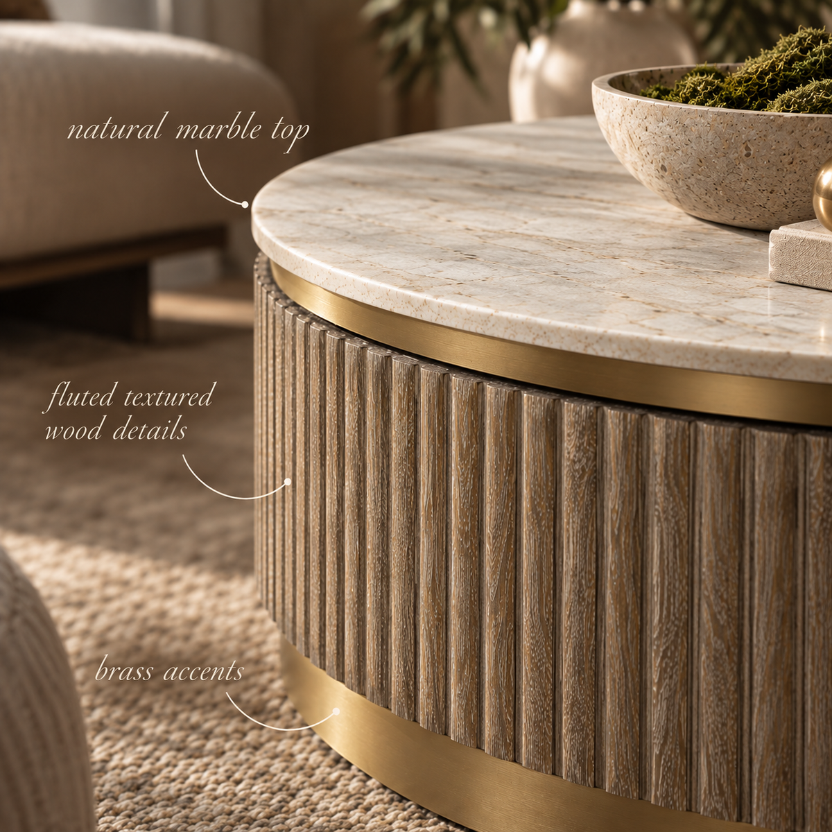 Maigue Brown Wood & White Marble Coffee Table by RV Astley