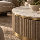 Maigue Brown Wood & White Marble Coffee Table by RV Astley