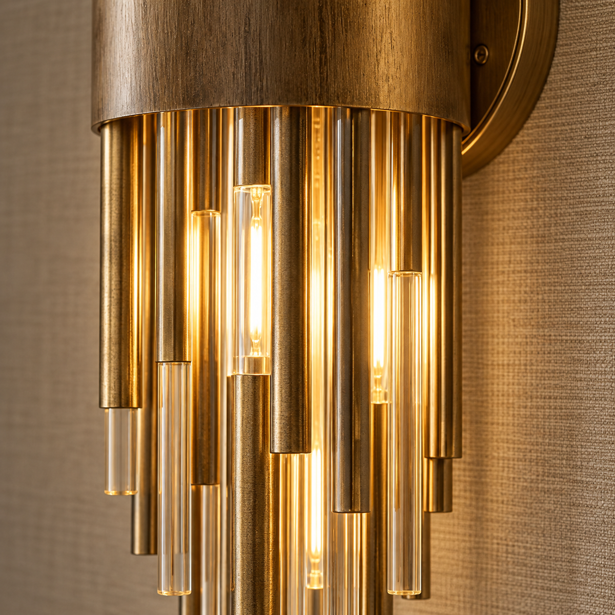 Alness Antique Gold 2 Light Glass Wall Light by RV Astley