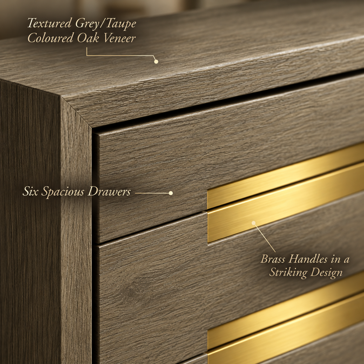 Sevilla Grey Oak Wood & Gold Chest of Drawers by Berkeley Designs