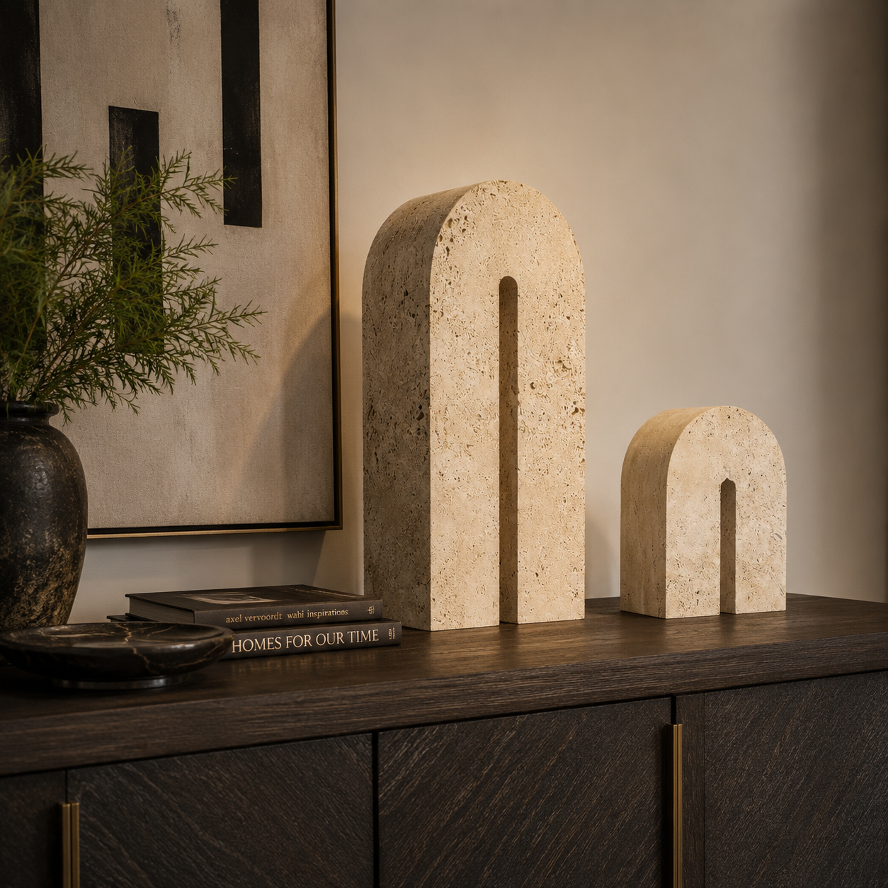 Dolmi Large Beige Travertine Sculpture by Liang & Eimil