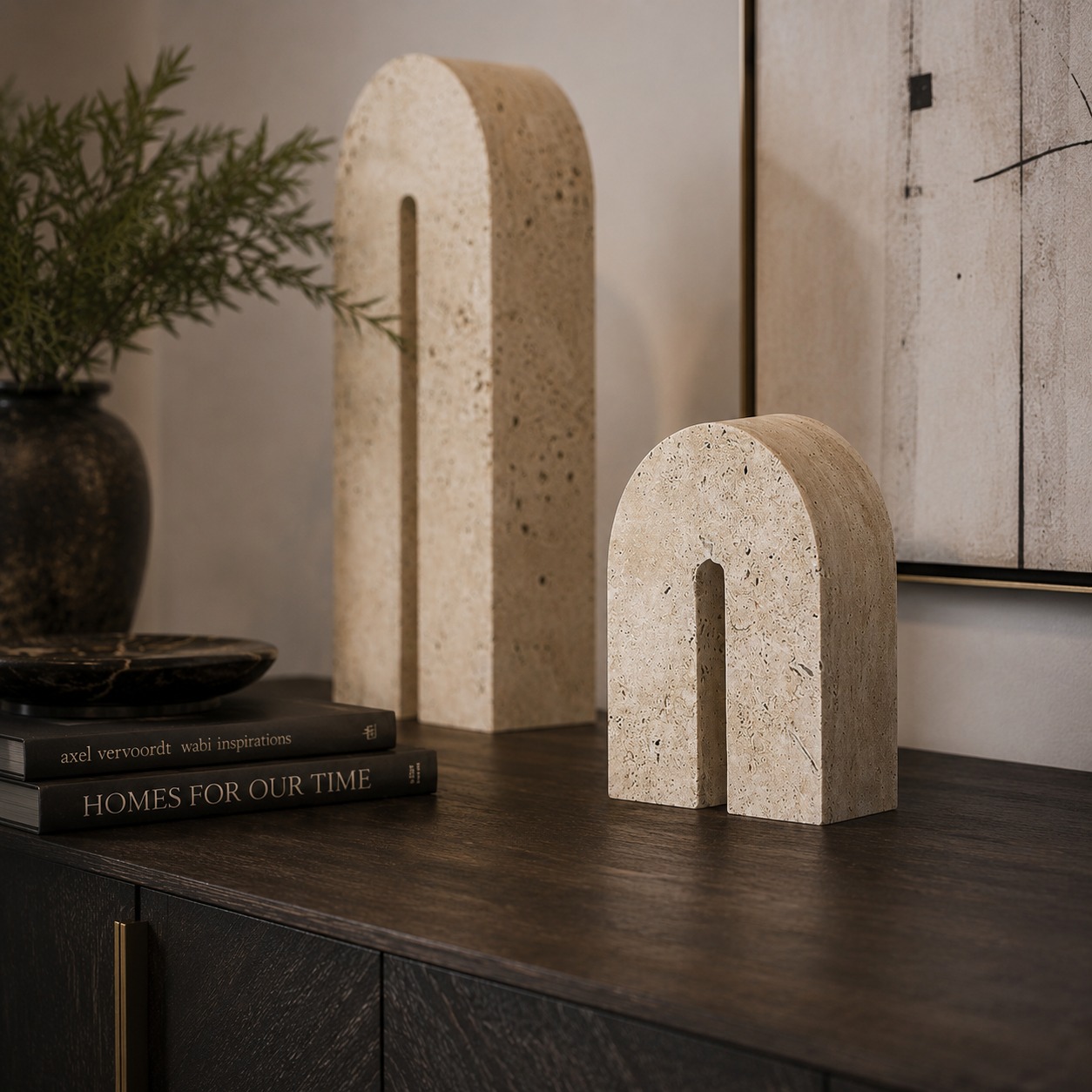 Dolmi Small Beige Travertine Sculpture by Liang & Eimil