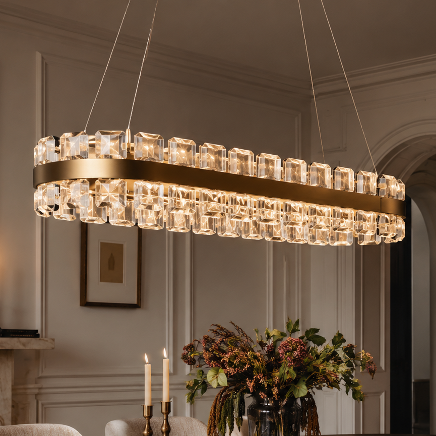 Rocco Gold Dining Pendant Light with Faceted Glass Luxe Collection